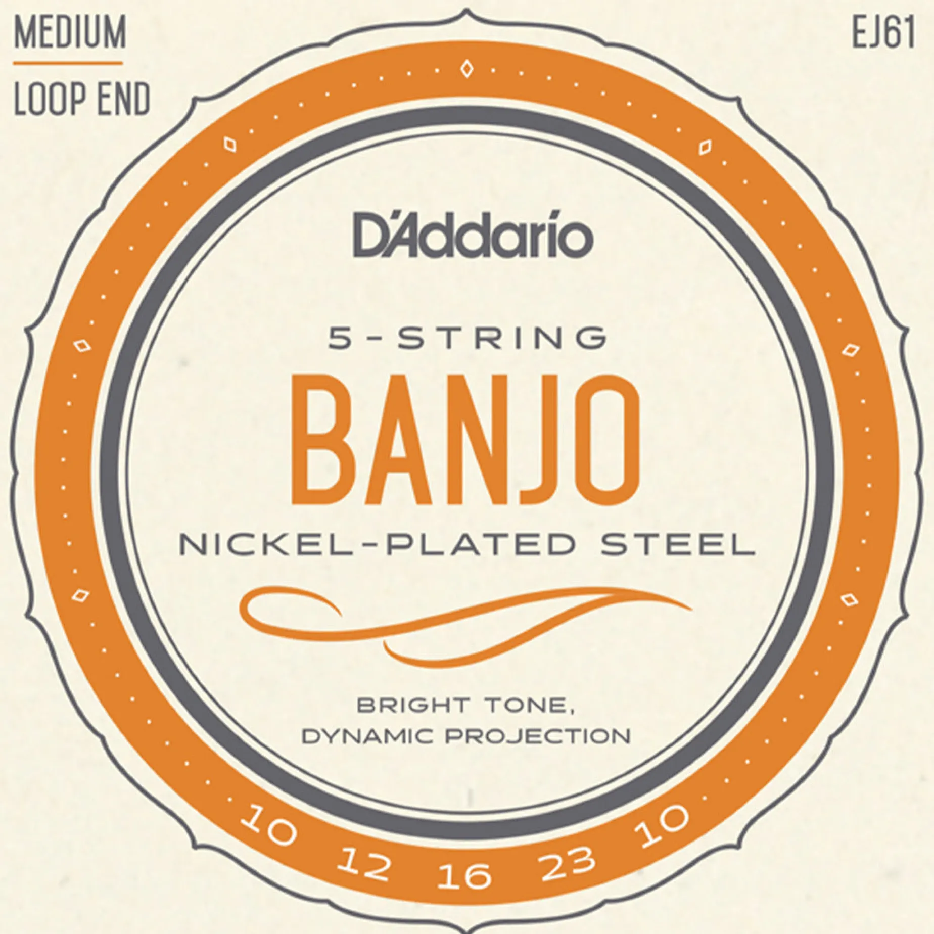 D'Addario EJ61 Nickel Wound 5-String Banjo String Set, Medium