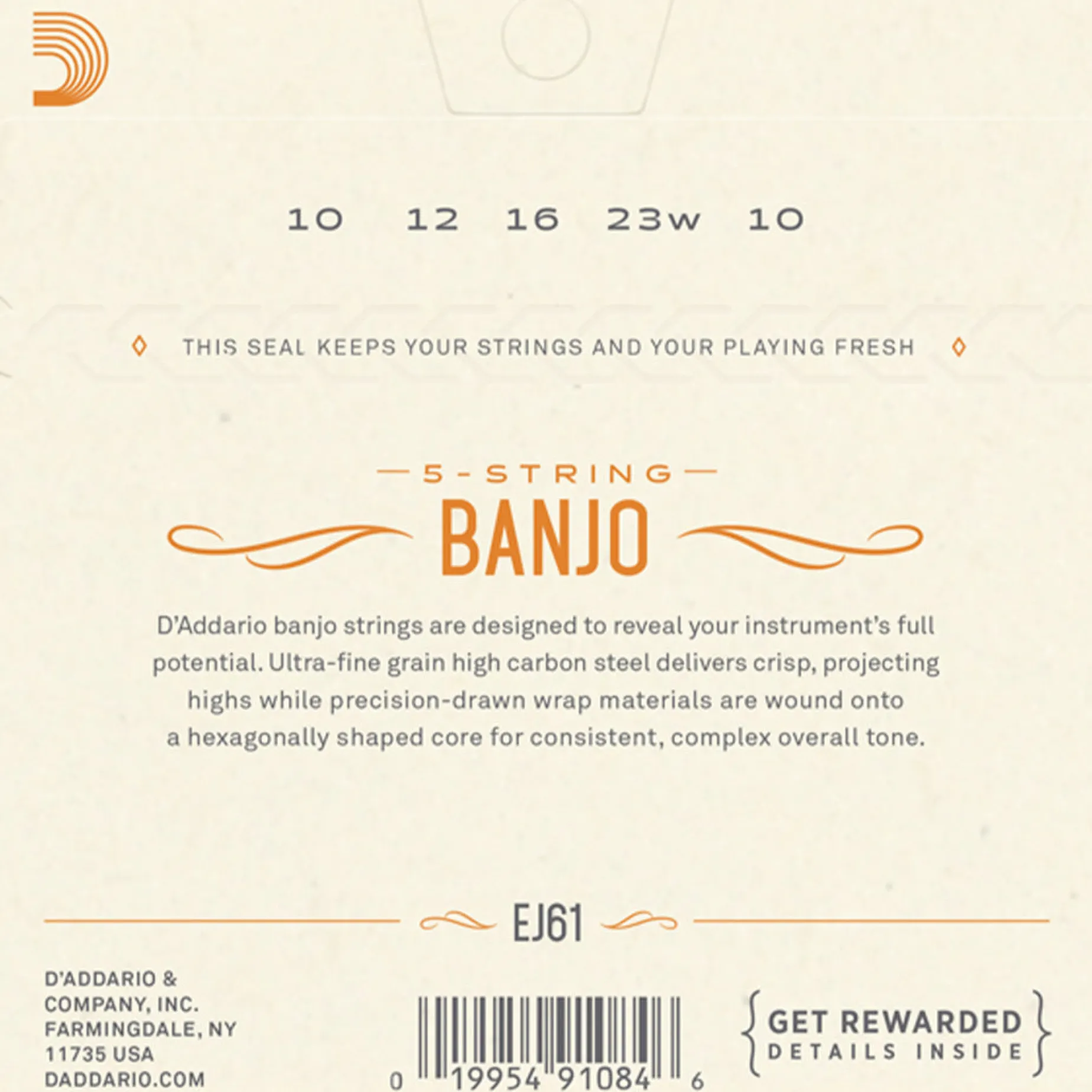 D'Addario EJ61 Nickel Wound 5-String Banjo String Set, Medium