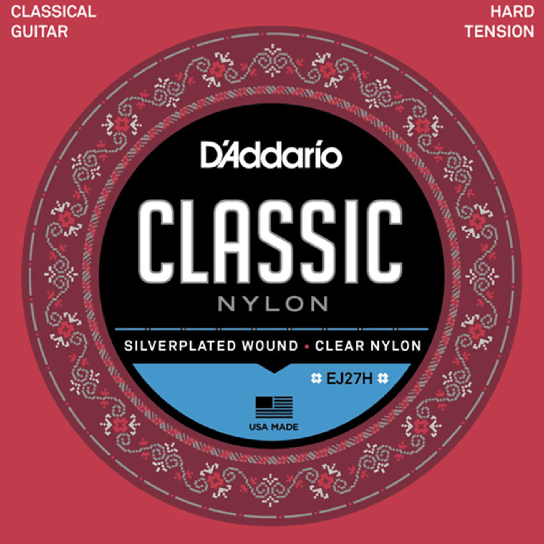 D'Addario EJ27H Student Nylon Classical Guitar String Set, Hard