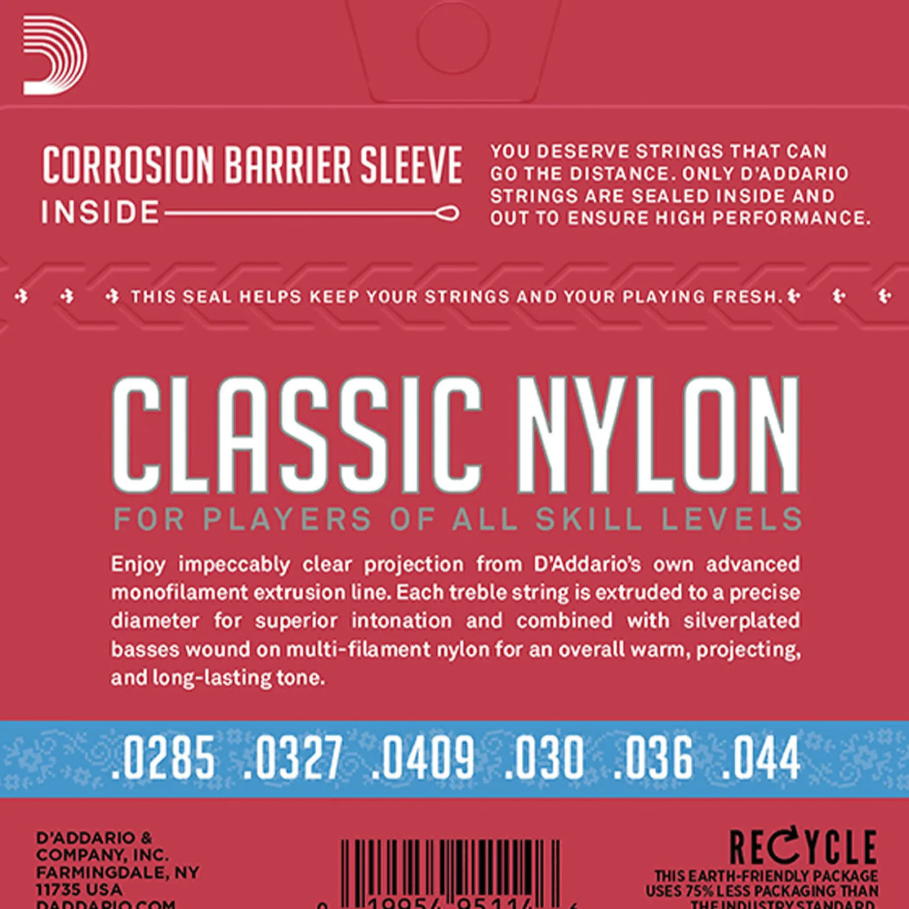 D'Addario EJ27H Student Nylon Classical Guitar String Set, Hard
