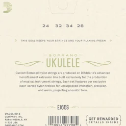 D'Addario EJ65S Soprano Clear Nylon Ukulele String Set