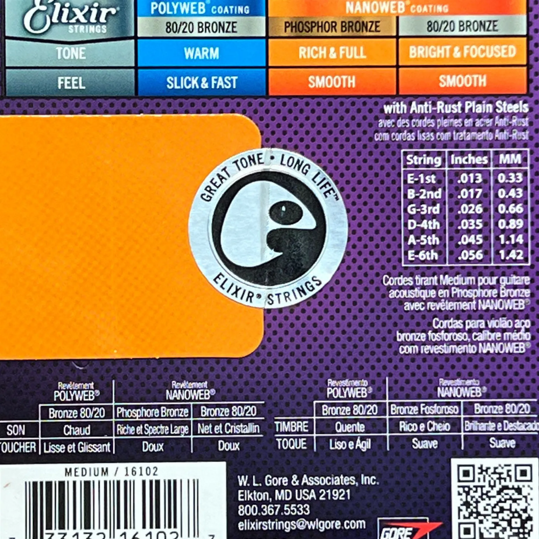 Elixir Phosphor Bronze Acoustic Guitar String Set, Medium